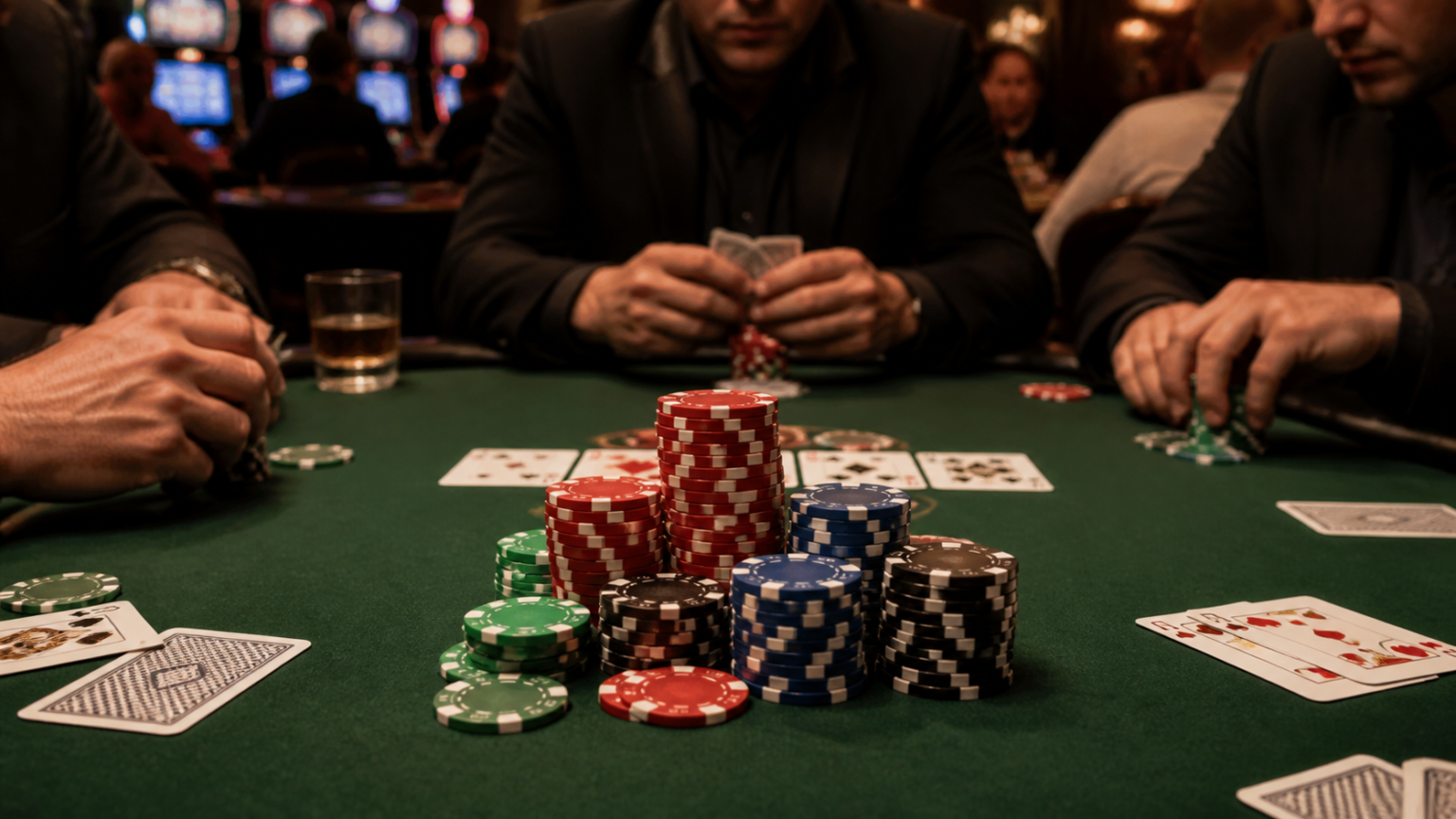 Playing โป๊กเกอร์ เงิน จริง: A Practical Guide Casino poker table with chips and cards during a real-money hand